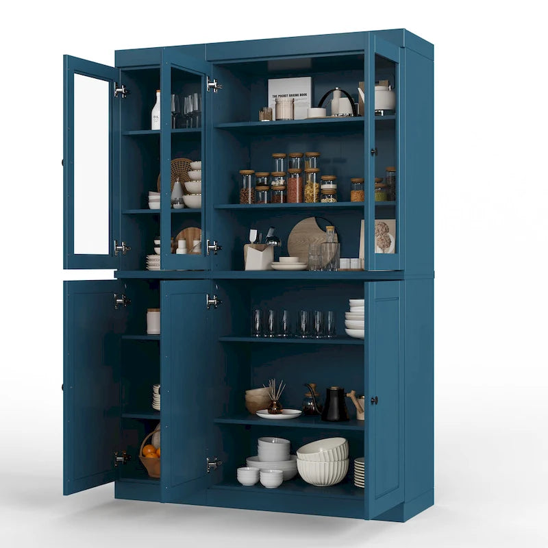 100% Solid Wood 48.5 China Pantry Cabinet with Solid or Clear Glass Doors and Adjustable Shelves - 48.5 x 71.5