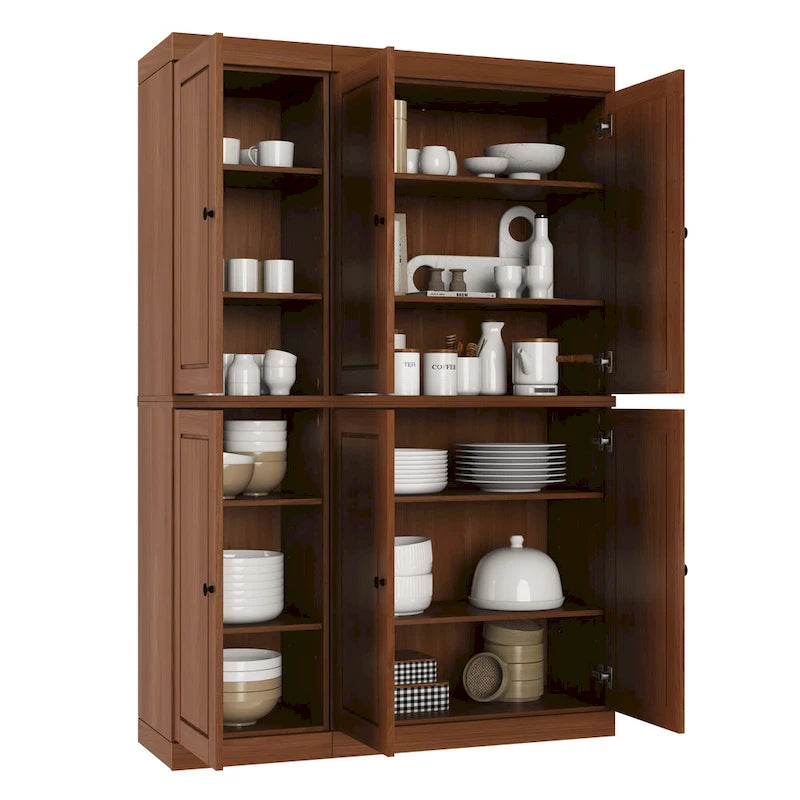 100% Solid Wood 48.5 China Pantry Cabinet with Solid or Clear Glass Doors and Adjustable Shelves - 48.5 x 71.5