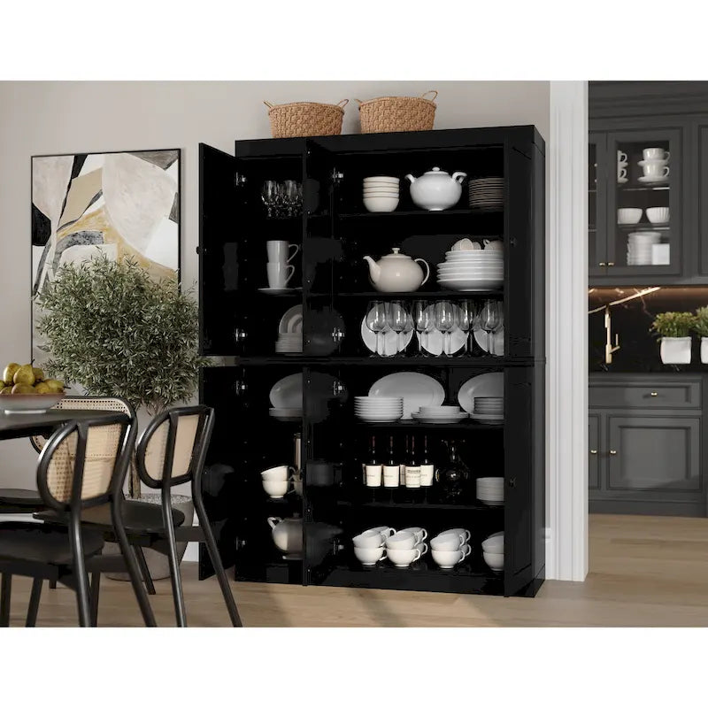 100% Solid Wood 48.5 China Pantry Cabinet with Solid or Clear Glass Doors and Adjustable Shelves - 48.5 x 71.5