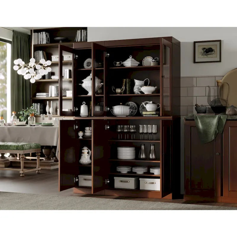 100% Solid Wood 48.5 China Pantry Cabinet with Solid or Clear Glass Doors and Adjustable Shelves - 48.5 x 71.5