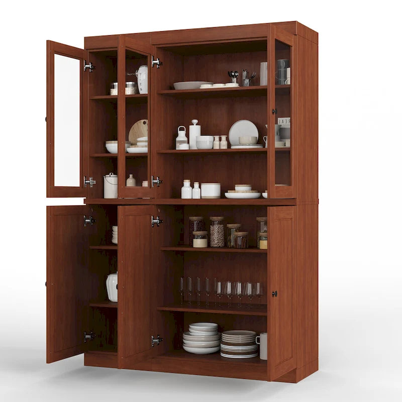 100% Solid Wood 48.5 China Pantry Cabinet with Solid or Clear Glass Doors and Adjustable Shelves - 48.5 x 71.5