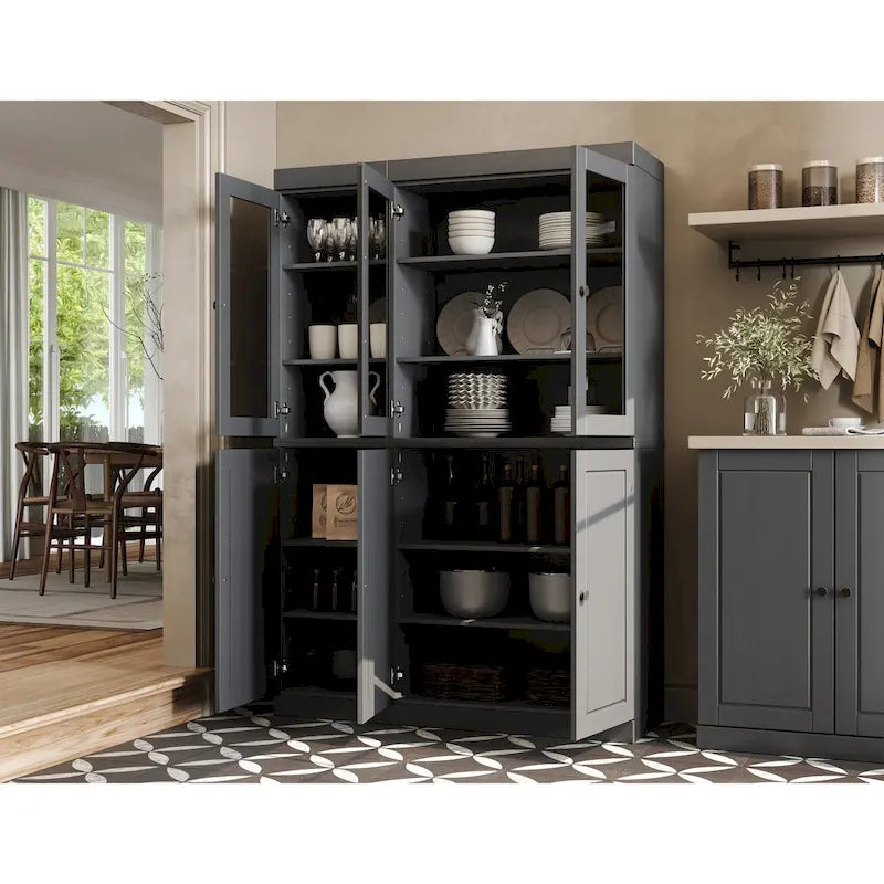 100% Solid Wood 48.5 China Pantry Cabinet with Solid or Clear Glass Doors and Adjustable Shelves - 48.5 x 71.5
