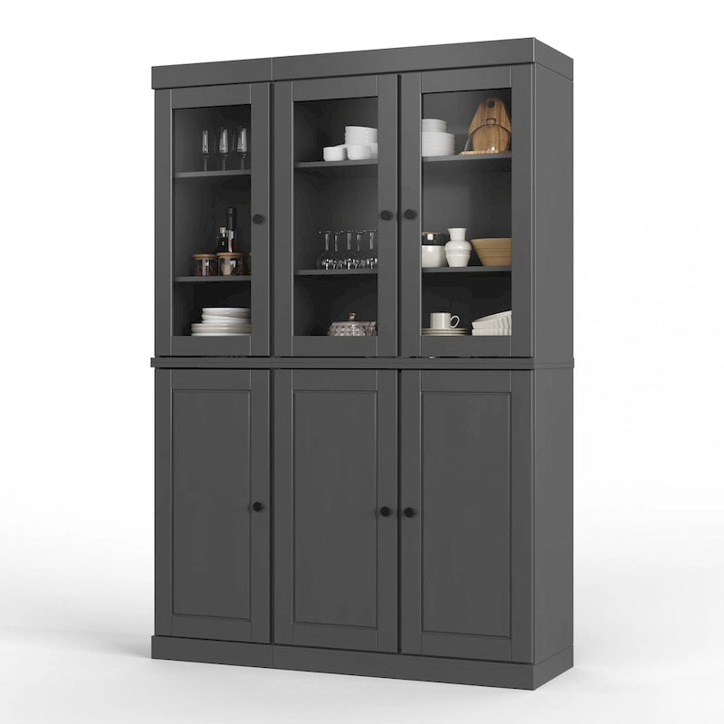 100% Solid Wood 48.5 China Pantry Cabinet with Solid or Clear Glass Doors and Adjustable Shelves - 48.5 x 71.5