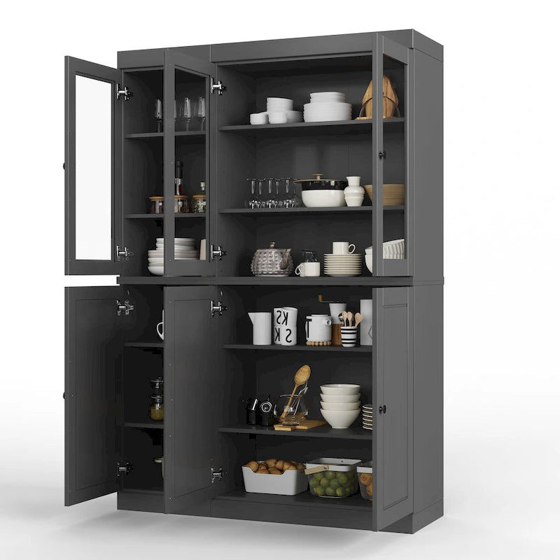 100% Solid Wood 48.5 China Pantry Cabinet with Solid or Clear Glass Doors and Adjustable Shelves - 48.5 x 71.5