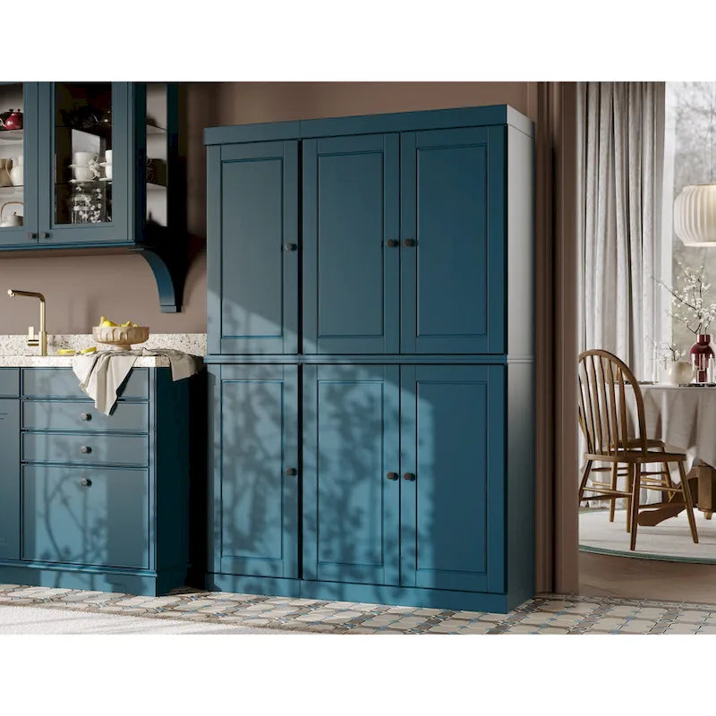 100% Solid Wood 48.5 China Pantry Cabinet with Solid or Clear Glass Doors and Adjustable Shelves - 48.5 x 71.5