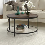 32" Round Coffee Table with MDF Top and Glass Shelf