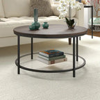 32" Round Coffee Table with MDF Top and Glass Shelf