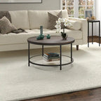 32" Round Coffee Table with MDF Top and Glass Shelf