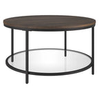 32" Round Coffee Table with MDF Top and Glass Shelf