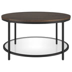 32" Round Coffee Table with MDF Top and Glass Shelf