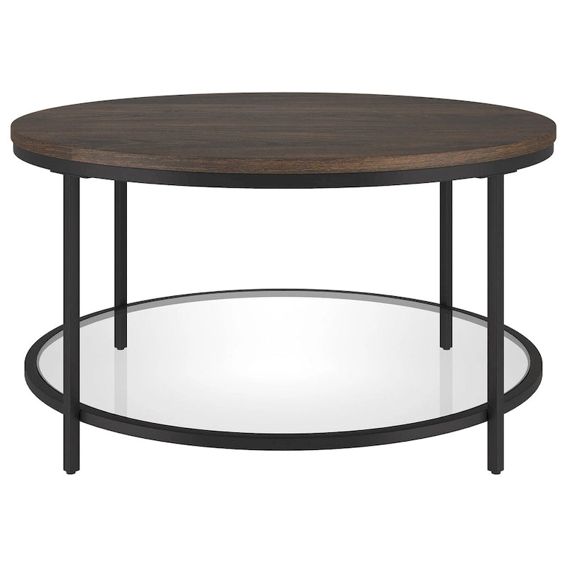 32" Round Coffee Table with MDF Top and Glass Shelf