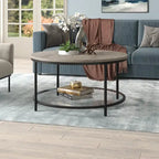 32" Round Coffee Table with MDF Top and Glass Shelf