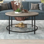 32" Round Coffee Table with MDF Top and Glass Shelf