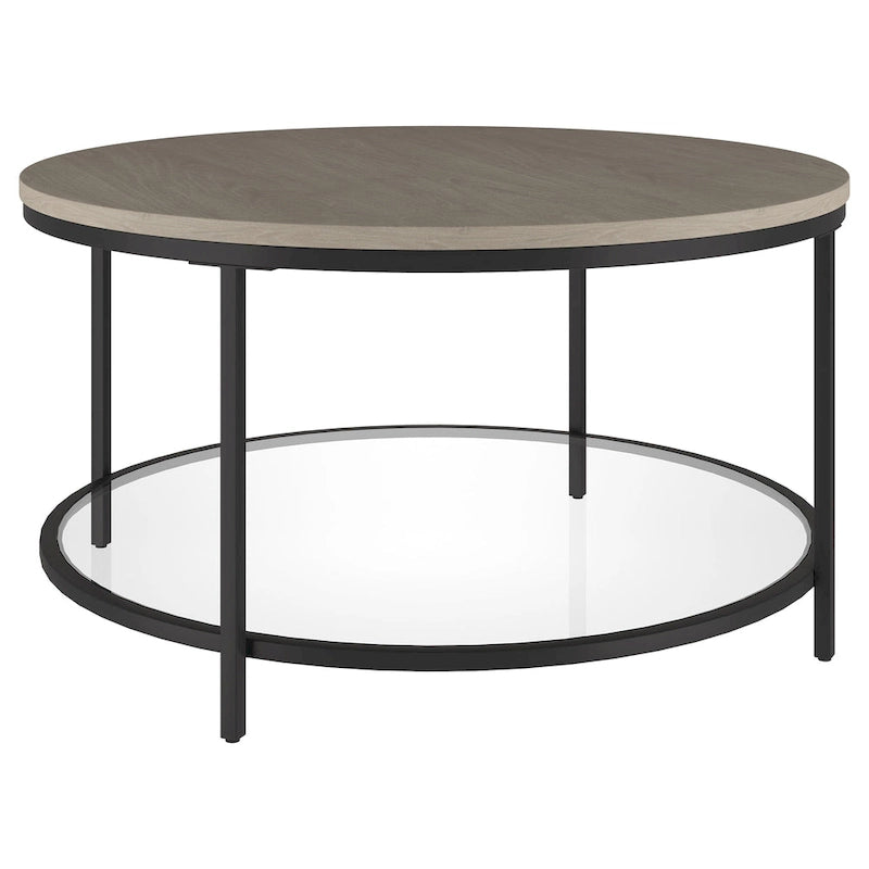32" Round Coffee Table with MDF Top and Glass Shelf
