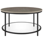 32" Round Coffee Table with MDF Top and Glass Shelf