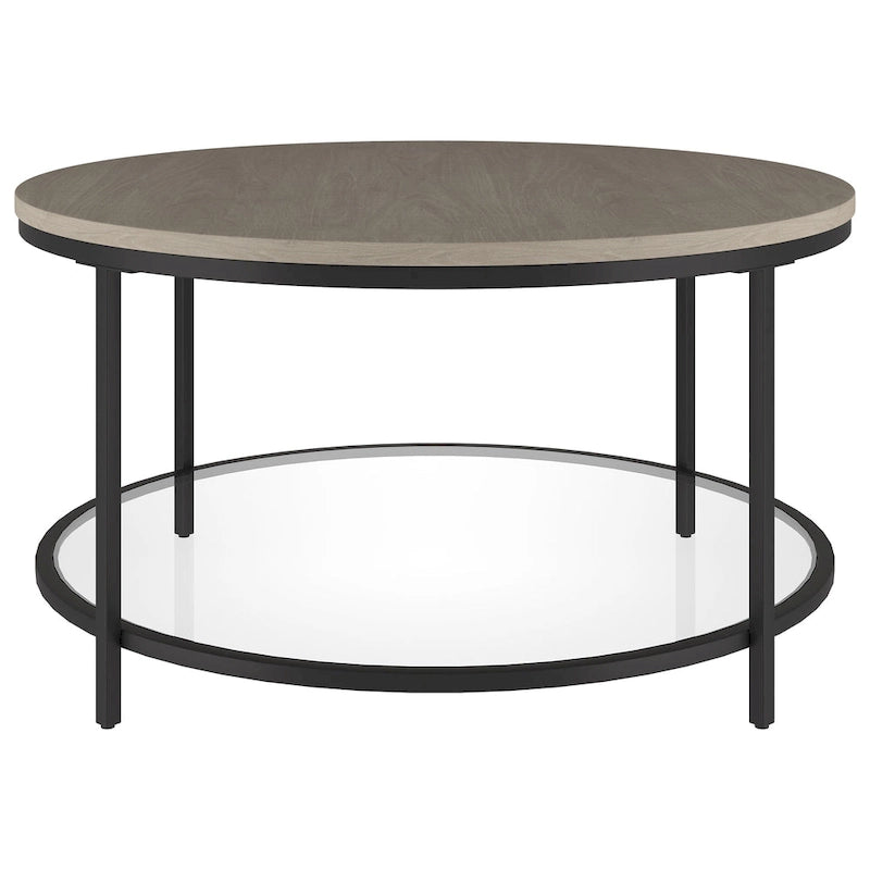 32" Round Coffee Table with MDF Top and Glass Shelf