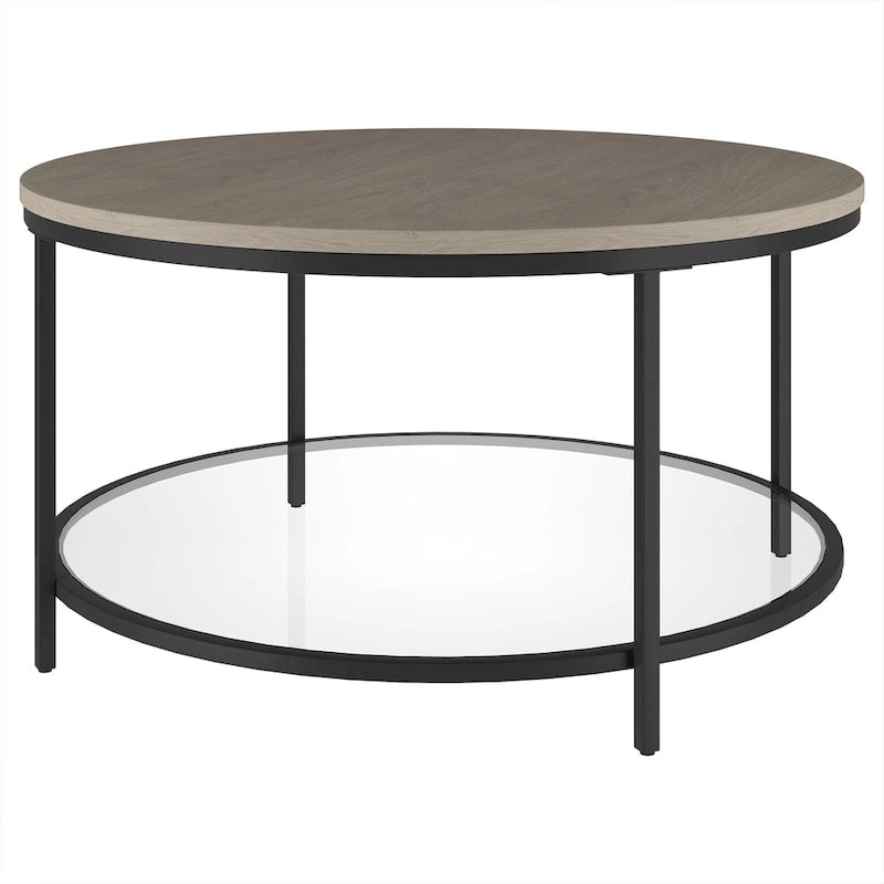 32" Round Coffee Table with MDF Top and Glass Shelf