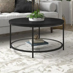 32" Round Coffee Table with MDF Top and Glass Shelf