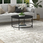 32" Round Coffee Table with MDF Top and Glass Shelf