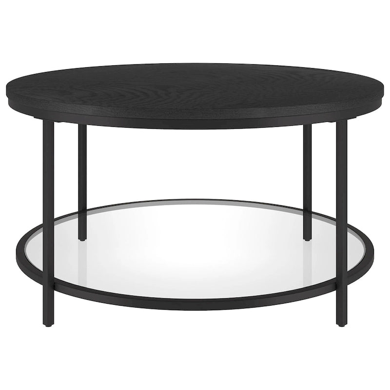 32" Round Coffee Table with MDF Top and Glass Shelf