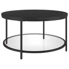 32" Round Coffee Table with MDF Top and Glass Shelf