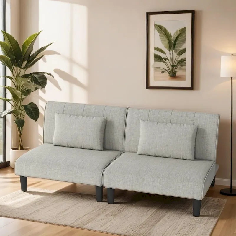 Modern Armless Loveseat Sofa Bed Chair Couch Wood Living Room with two Cushions