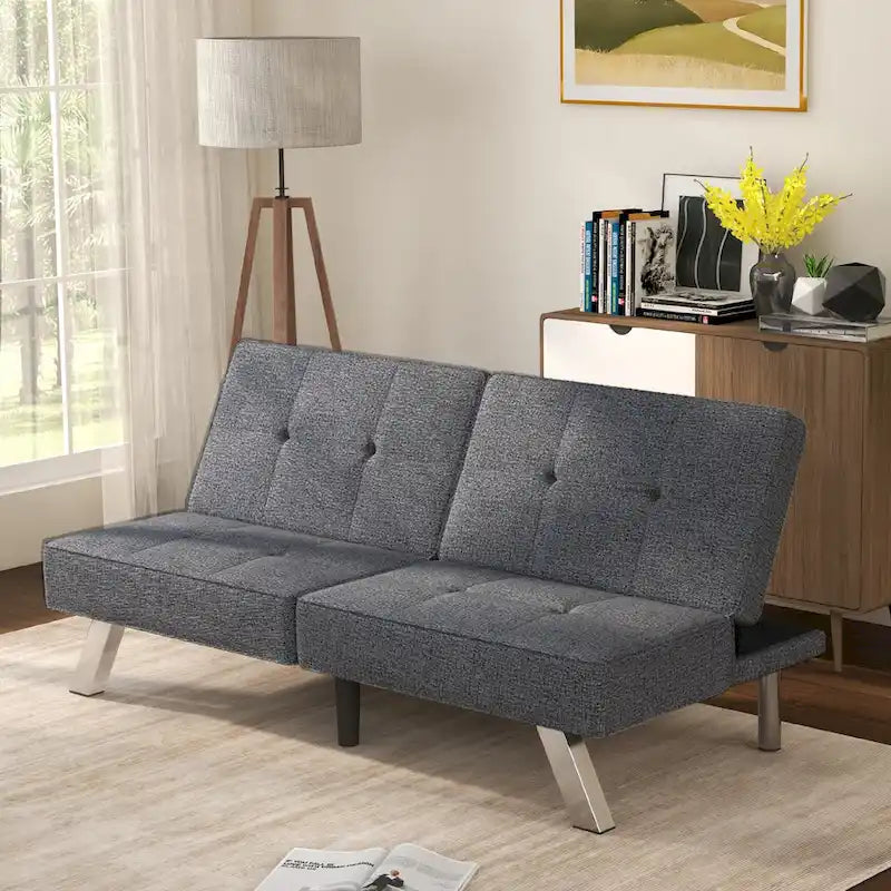 Modern Armless Loveseat Sofa Bed Chair Couch Wood Living Room with two Cushions