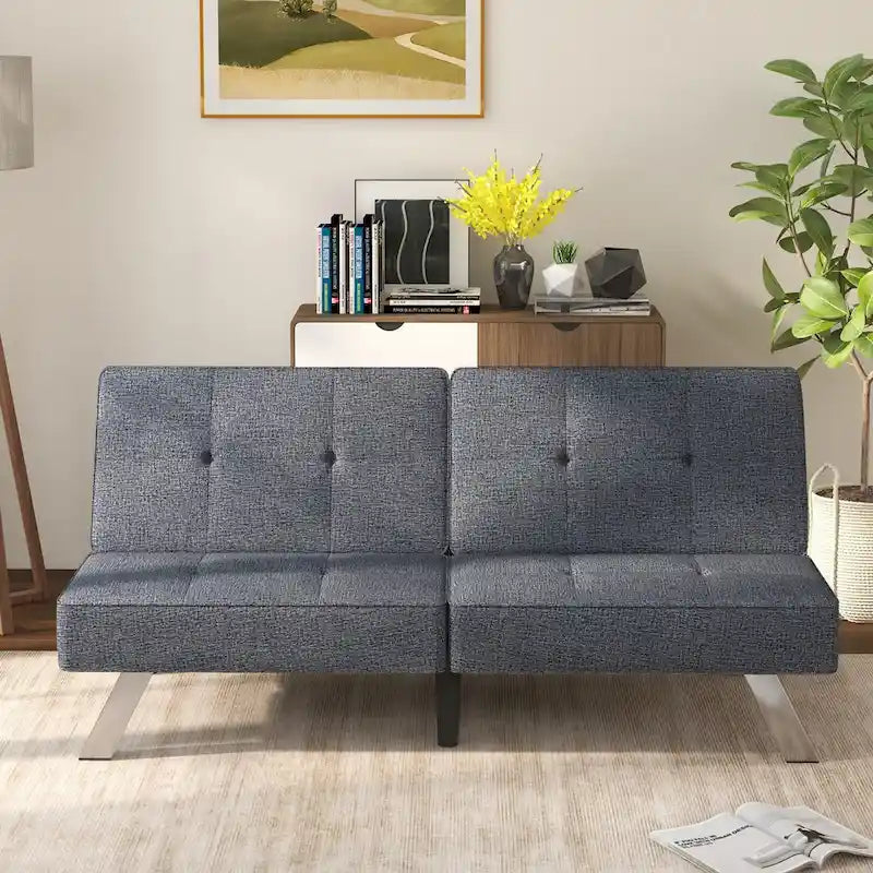 Modern Armless Loveseat Sofa Bed Chair Couch Wood Living Room with two Cushions