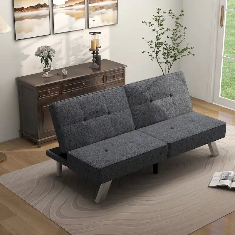 Modern Armless Loveseat Sofa Bed Chair Couch Wood Living Room with two Cushions