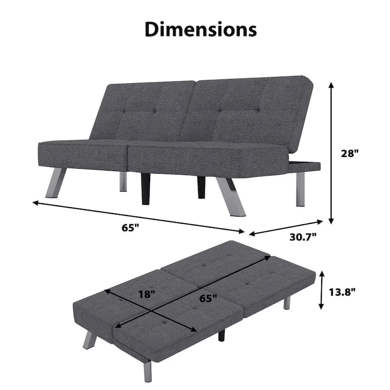 Modern Armless Loveseat Sofa Bed Chair Couch Wood Living Room with two Cushions