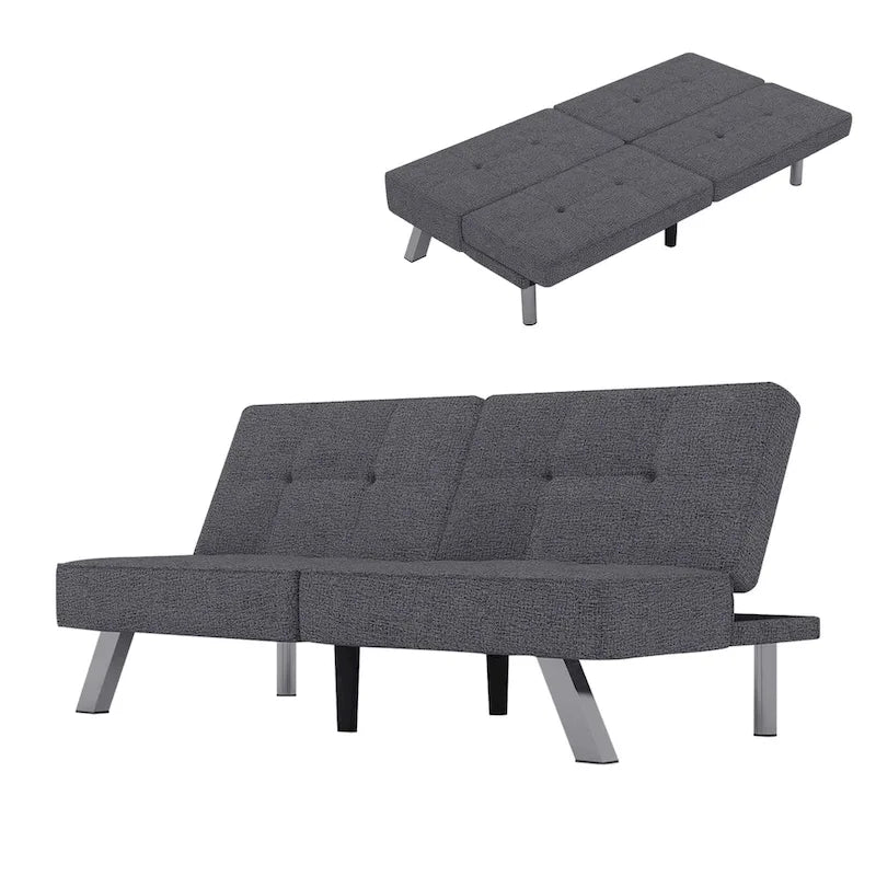 Modern Armless Loveseat Sofa Bed Chair Couch Wood Living Room with two Cushions