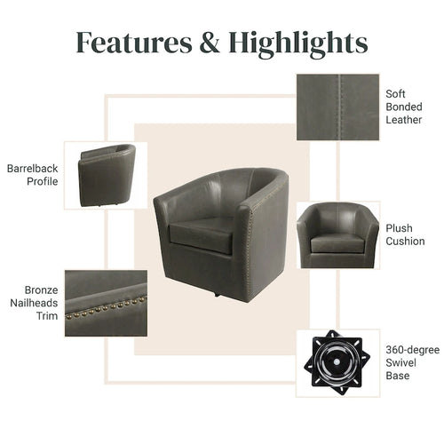 360° Swivel Accent Chair with Nailhead Trim