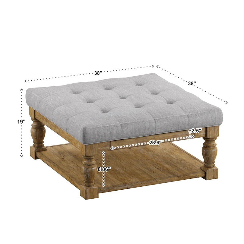 Pine Ottoman Coffee Table, 38"W x 38"D