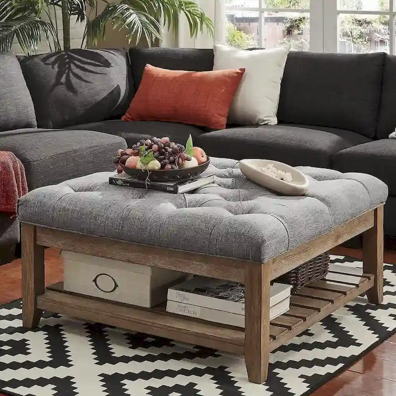 Pine Ottoman Coffee Table, 38"W x 38"D