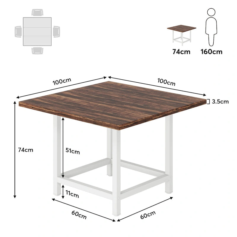 Rustic suqare dining kitchen room table for 4 dinner table for small space