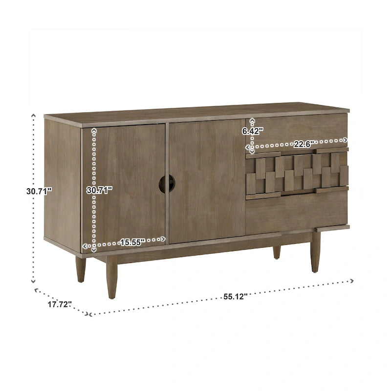 Wood 2-Door 3-Drawer Server, 55.12"W