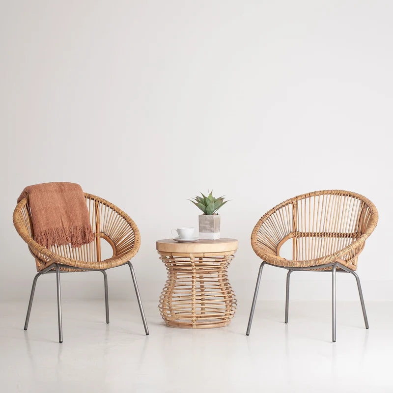 Natural Rattan Handwoven Papasan Accent Chair by