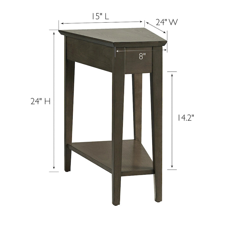 Teegan Solid Wood Recliner Wedge End Side Table with Shelf