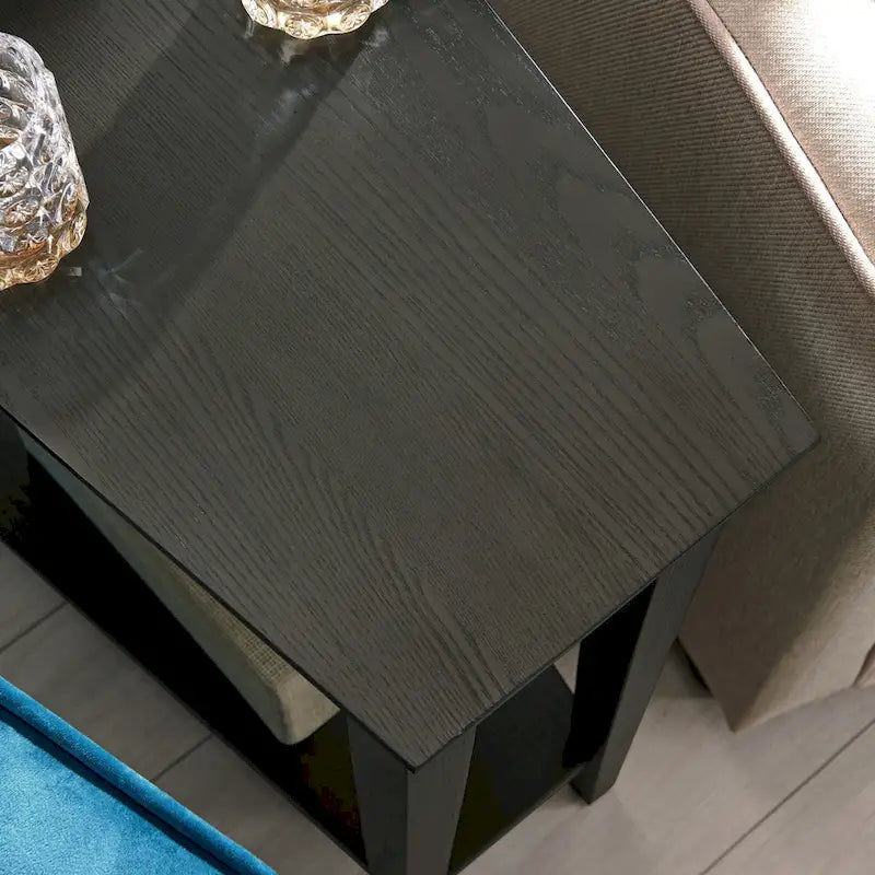 Teegan Solid Wood Recliner Wedge End Side Table with Shelf