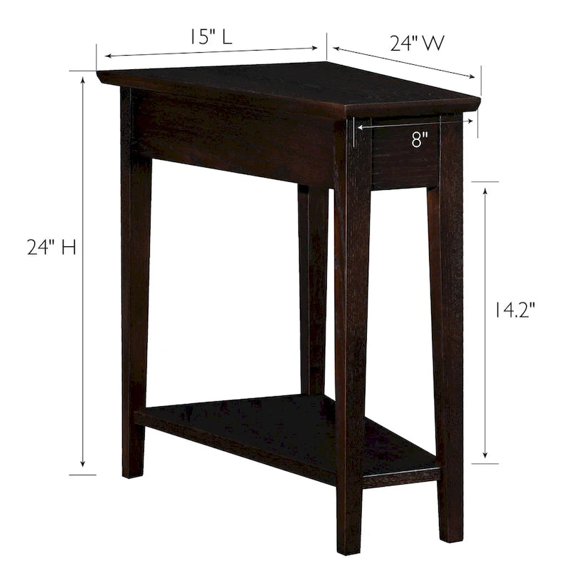 Teegan Solid Wood Recliner Wedge End Side Table with Shelf