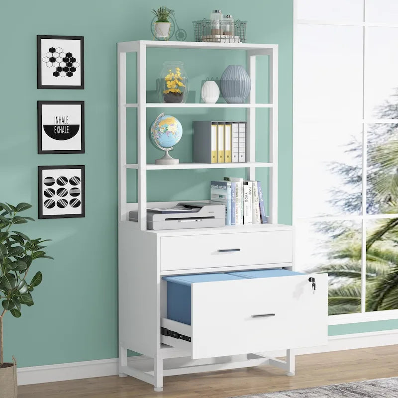File Cabinet with 2 Drawer, Modern Filing Cabinet Printer Stand with Lock