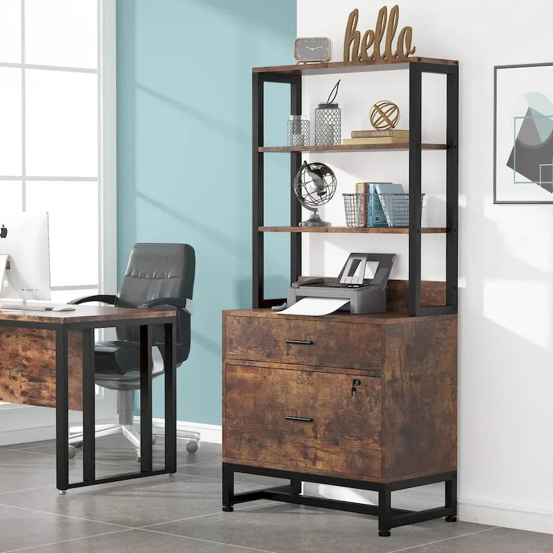 File Cabinet with 2 Drawer, Modern Filing Cabinet Printer Stand with Lock