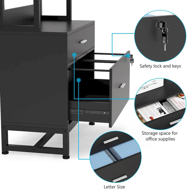 2-Drawer File Cabinet Printer Stand with Lock, 29.52"L