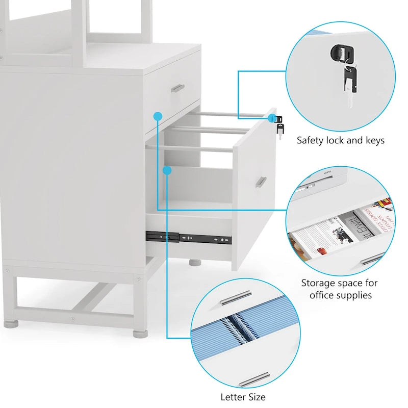 2-Drawer File Cabinet Printer Stand with Lock, 29.52"L