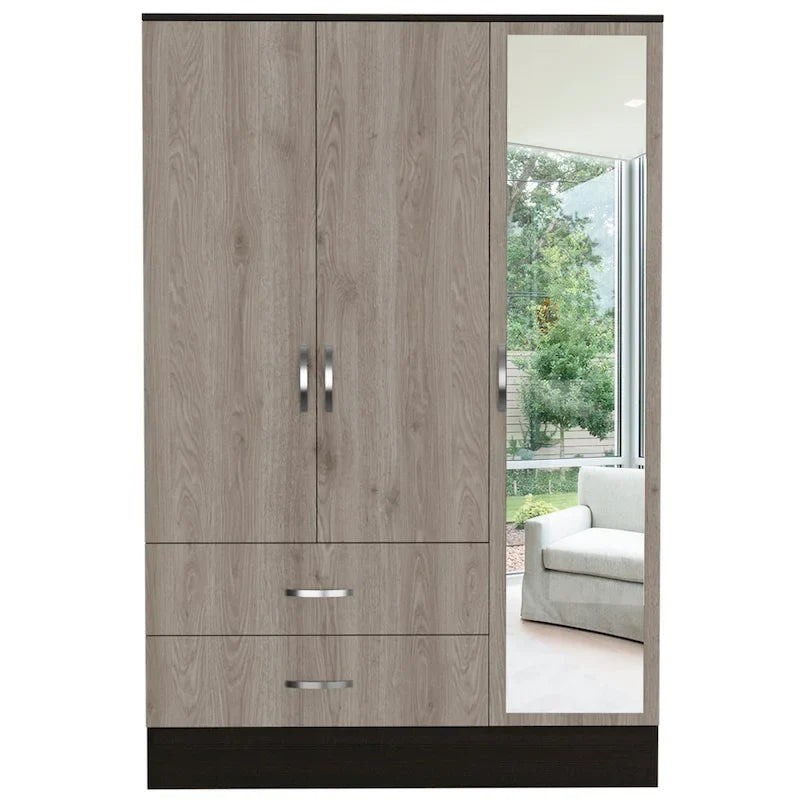 Mirrored Bedroom Armoire with 2 Cabinets and 2 Drawers, 47.2"W