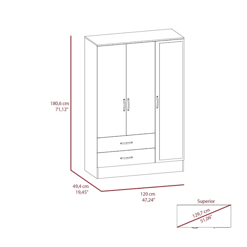 Mirrored Bedroom Armoire with 2 Cabinets and 2 Drawers, 47.2"W