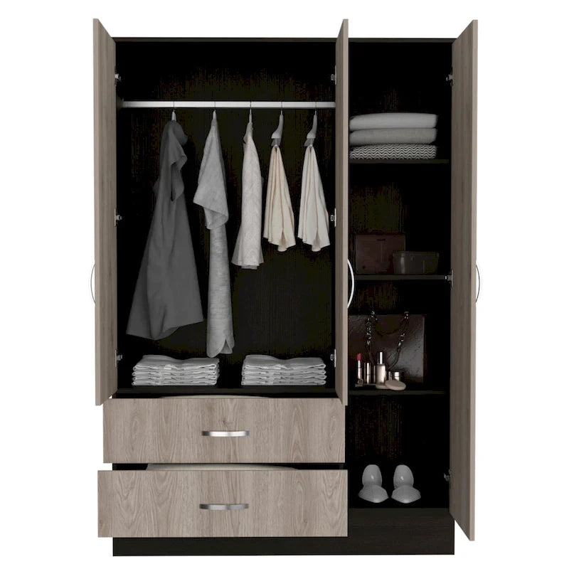 Mirrored Bedroom Armoire with 2 Cabinets and 2 Drawers, 47.2"W