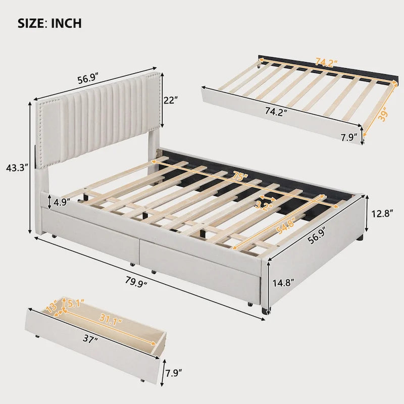 Full Bed with Twin Trundle, 79.9"L