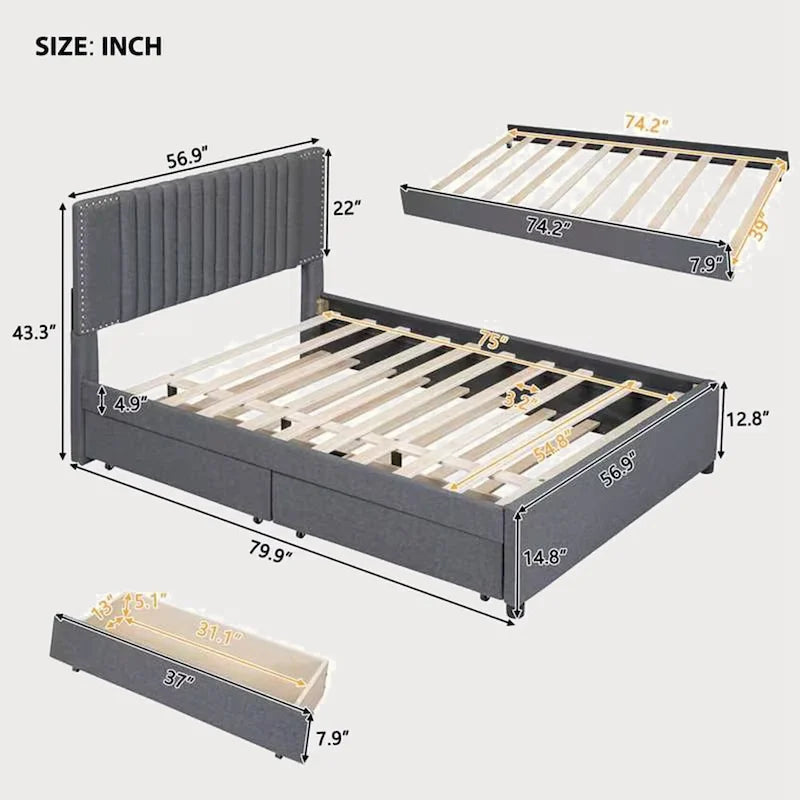 Full Bed with Twin Trundle, 79.9"L