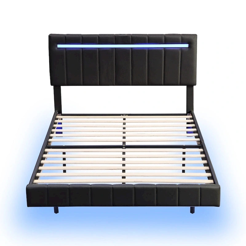 Floating Bed Frame with LED Lights, Full/Queen